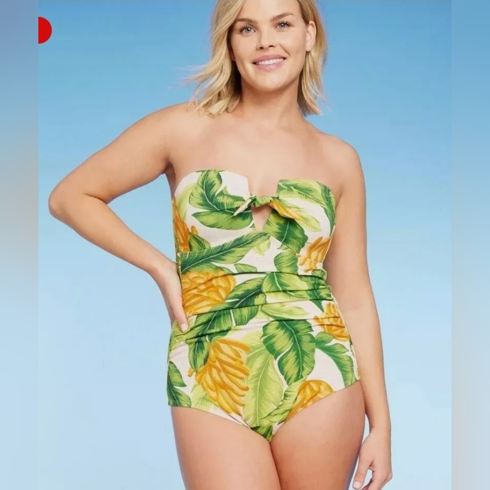 14. Kona Sol Pique Bandeau Full Coverage One Piece Swimsuit